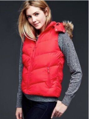 Gap Fur‑Lined Removable Hood Red Pimaloft Puffer Vest Size XL